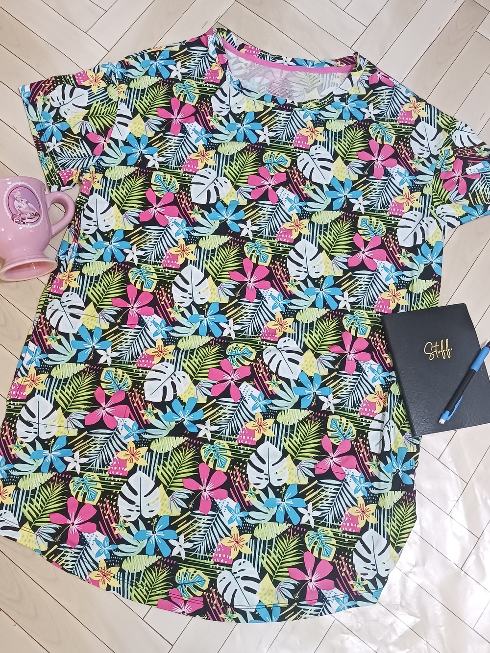 Secret Treasures Womens Multicolor Nightgown Sleep Shirt Tropical Short Sleeve S